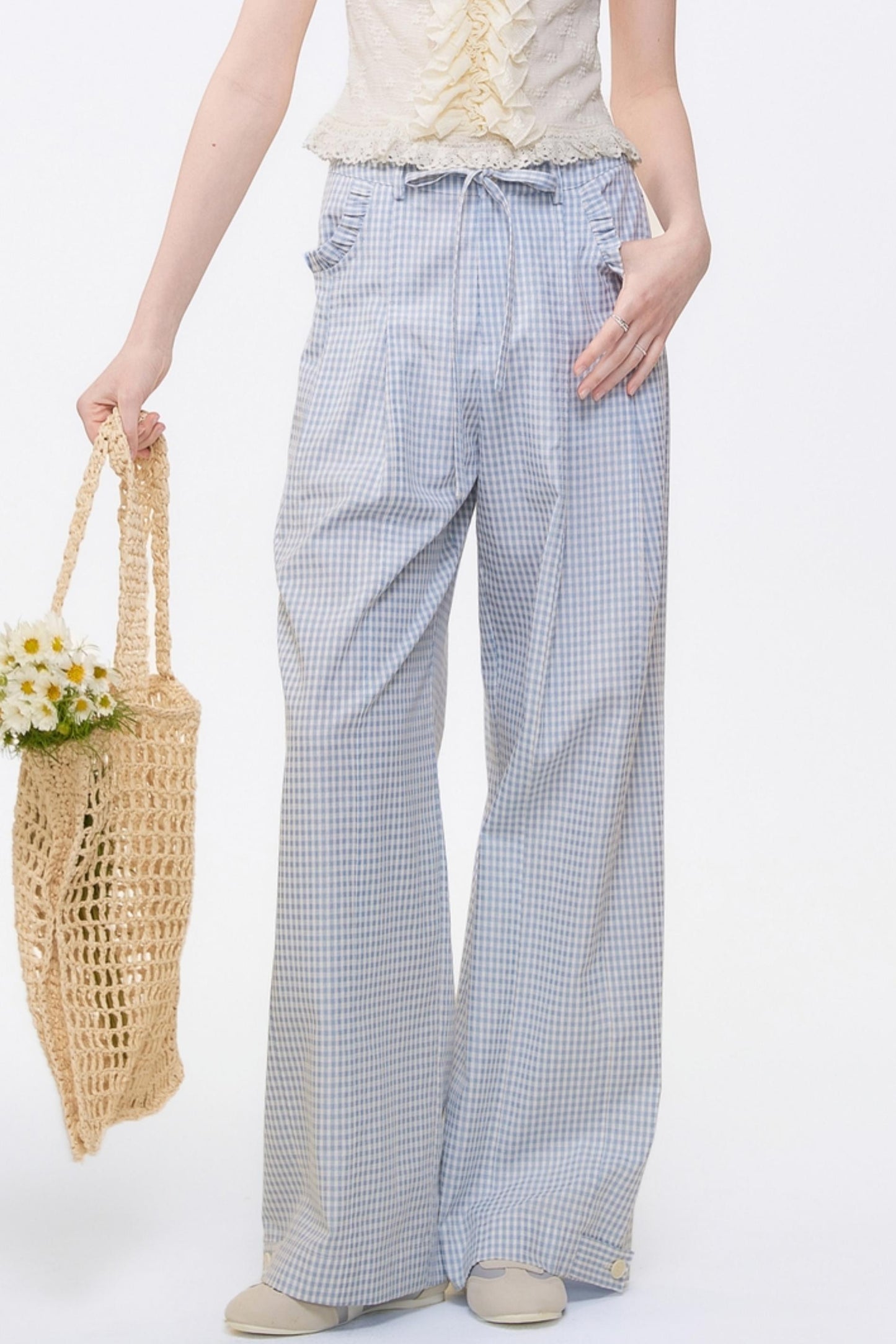 Summer Checkered Wide-Leg Pants
