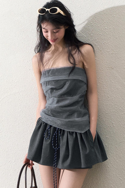 캐주얼 슬림 자켓 & 와이드 레이스 팬츠 세트 