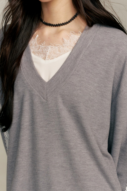 Asymmetric Hem V-Neck Sweatshirt