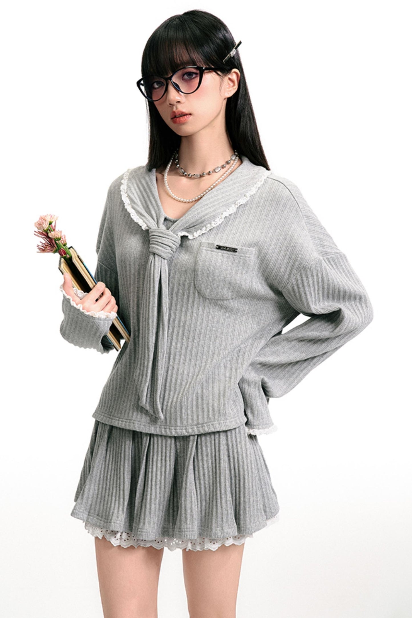 Gray Sailor Ensemble Skirt Set