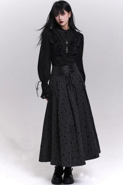 Gray Striped A-Line Skirt