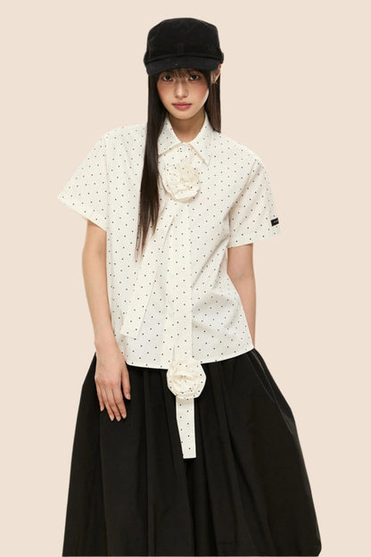 Polka Dot Flutter Sleeve Blouse