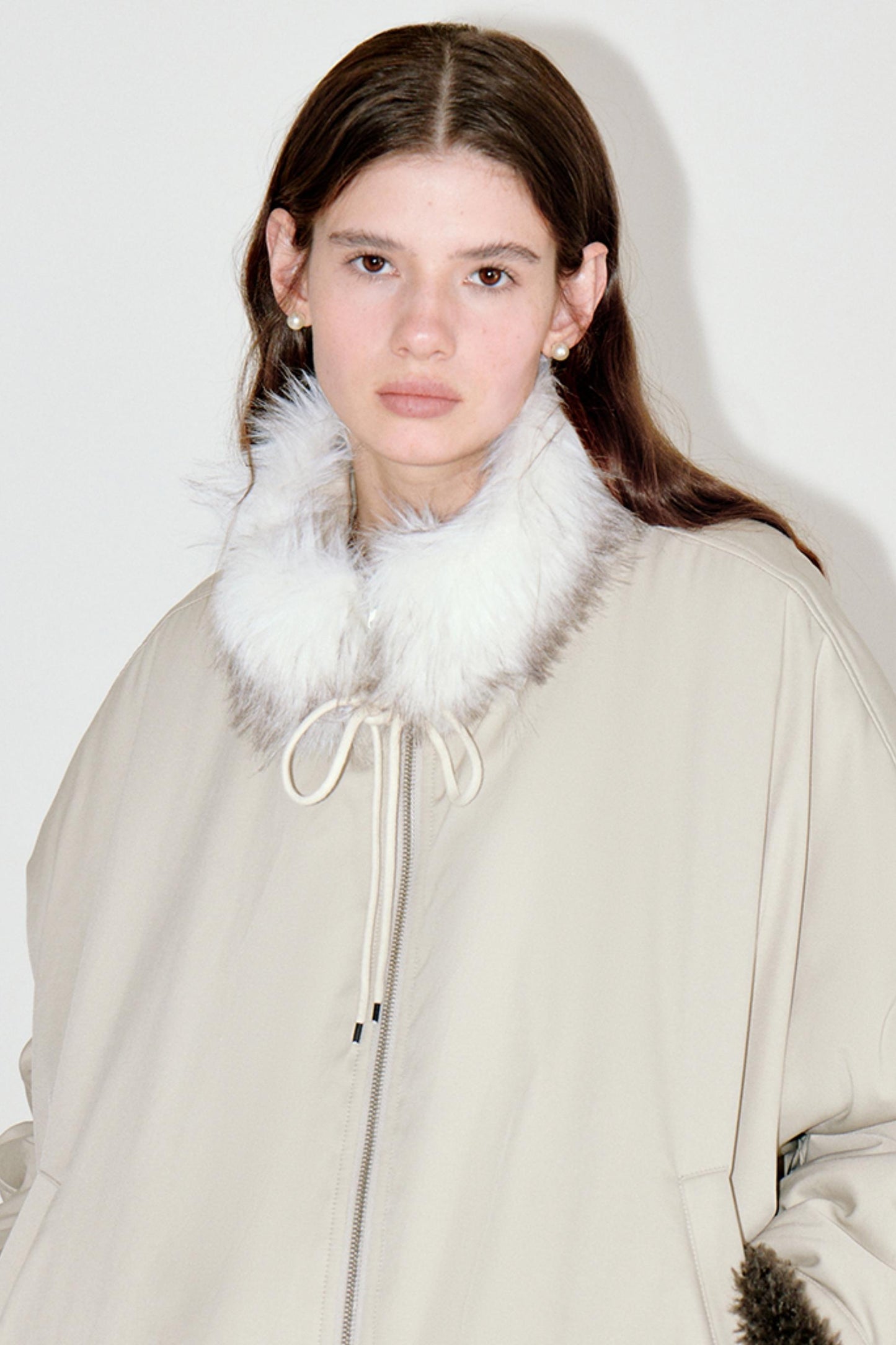 Beige Floral Fur Collar Jacket