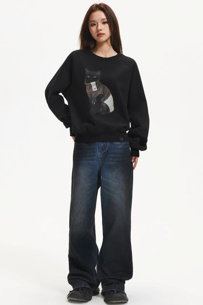 Kitten Print Raglan Sweater