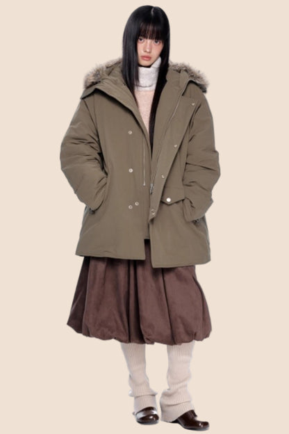 Fur Collar Hooded Parka Coat