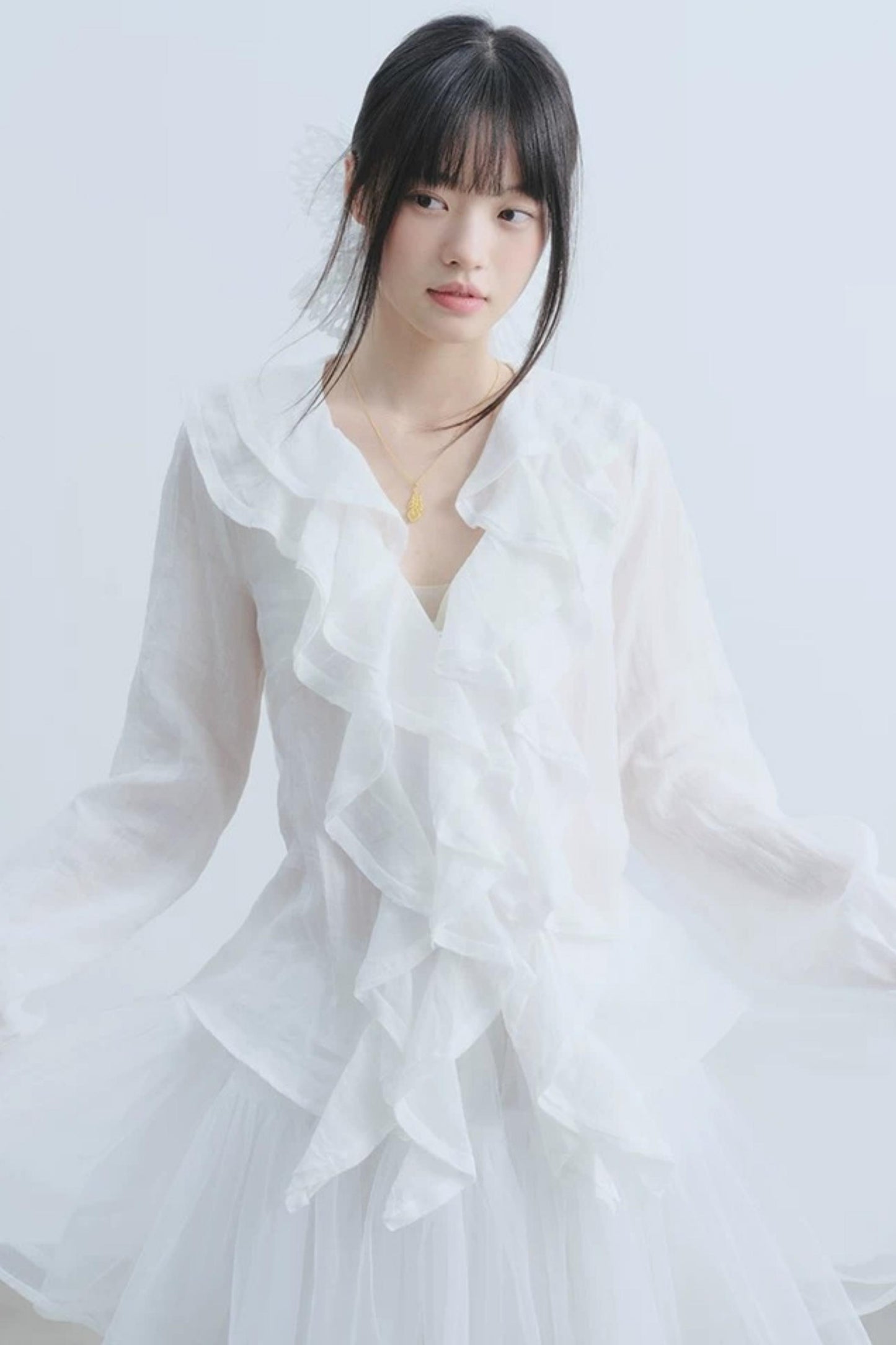 Camicia Bianca in Garza con Volant