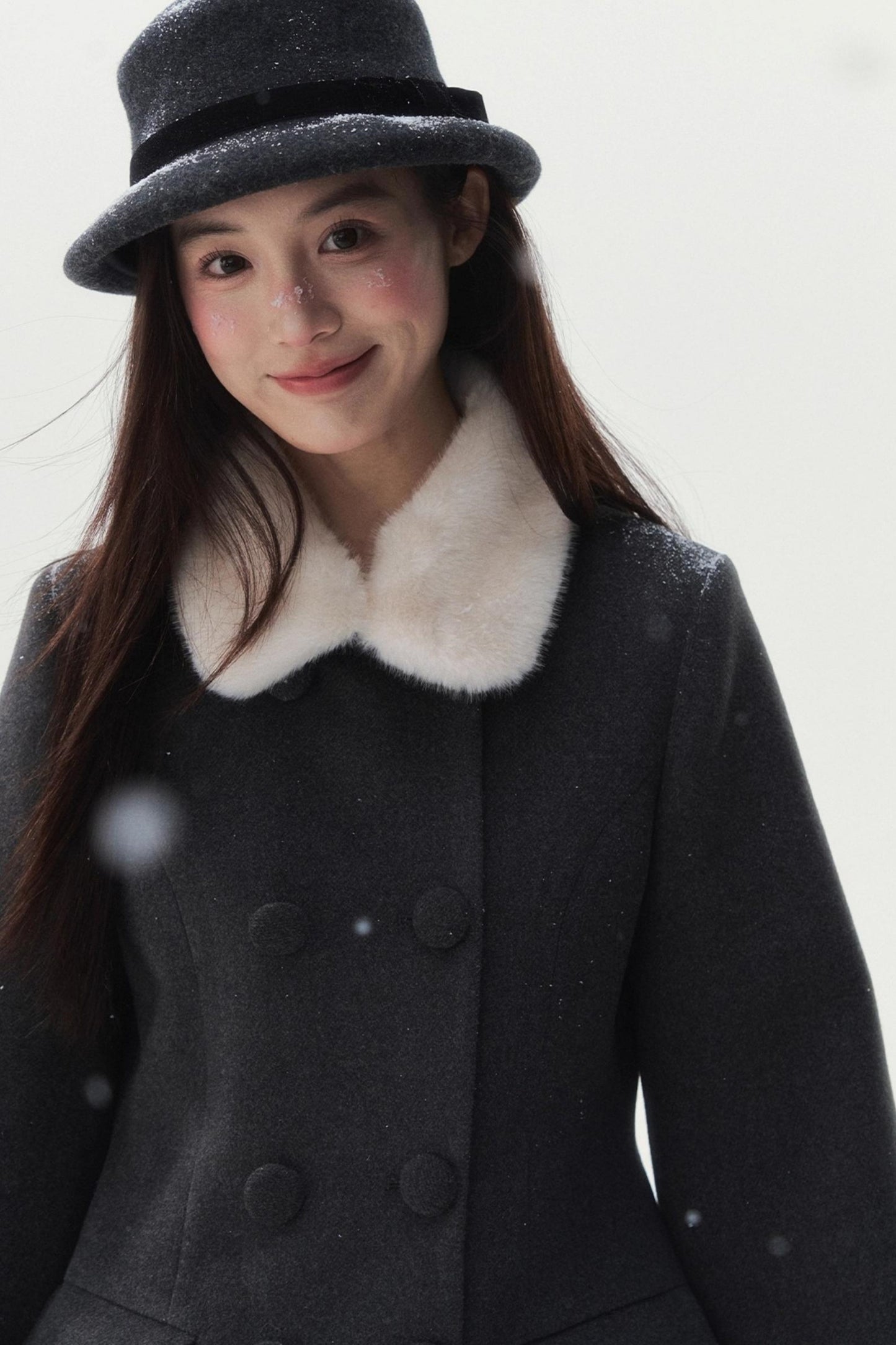 Double-Breasted Fur Collar Coat Set-Up