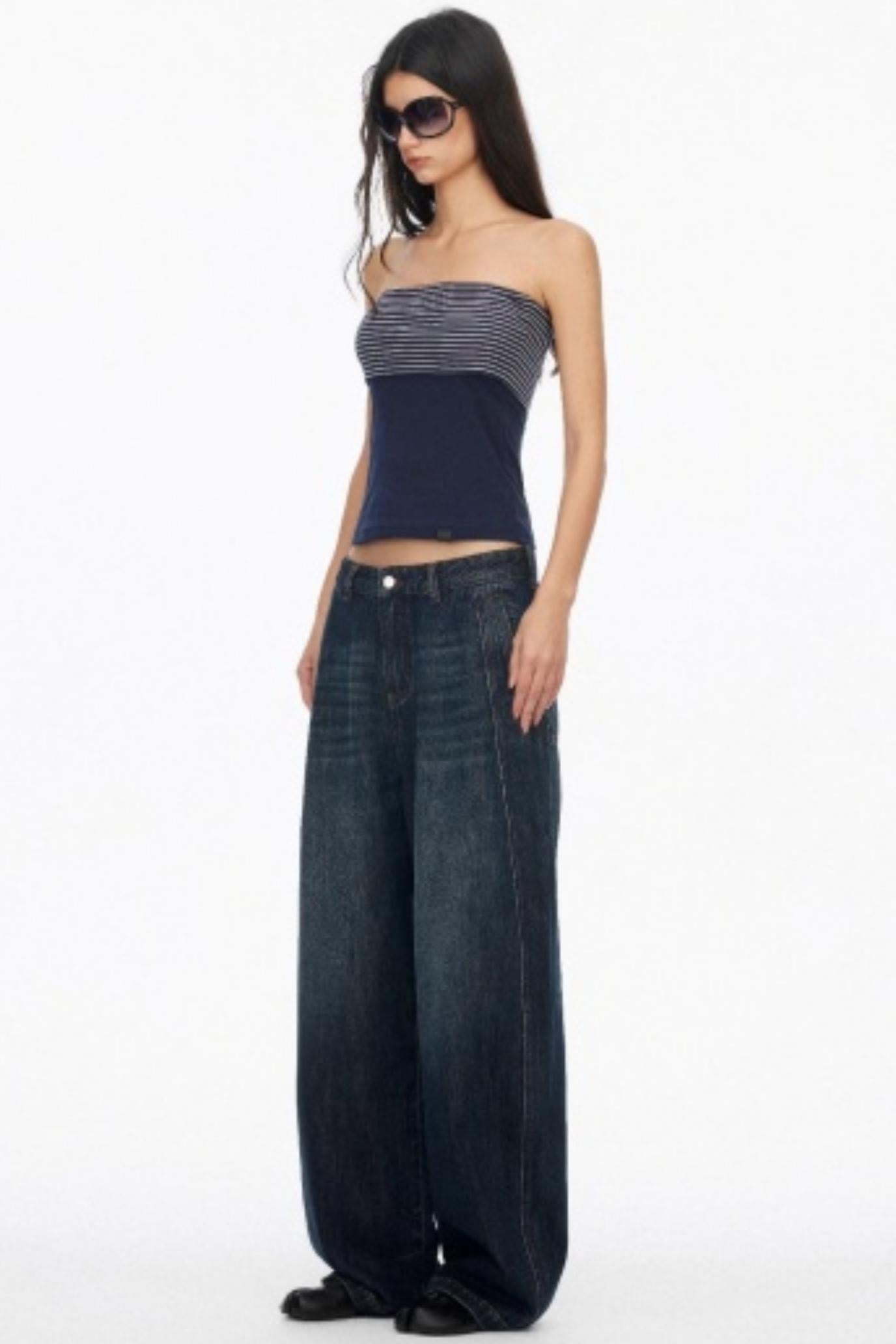 Distressed Cat Whiskers Straight Jeans