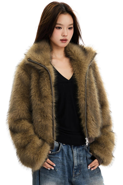 Fashionable Faux Fur Short Coat