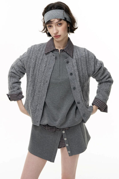 Gray Wool Knitted Cardigan
