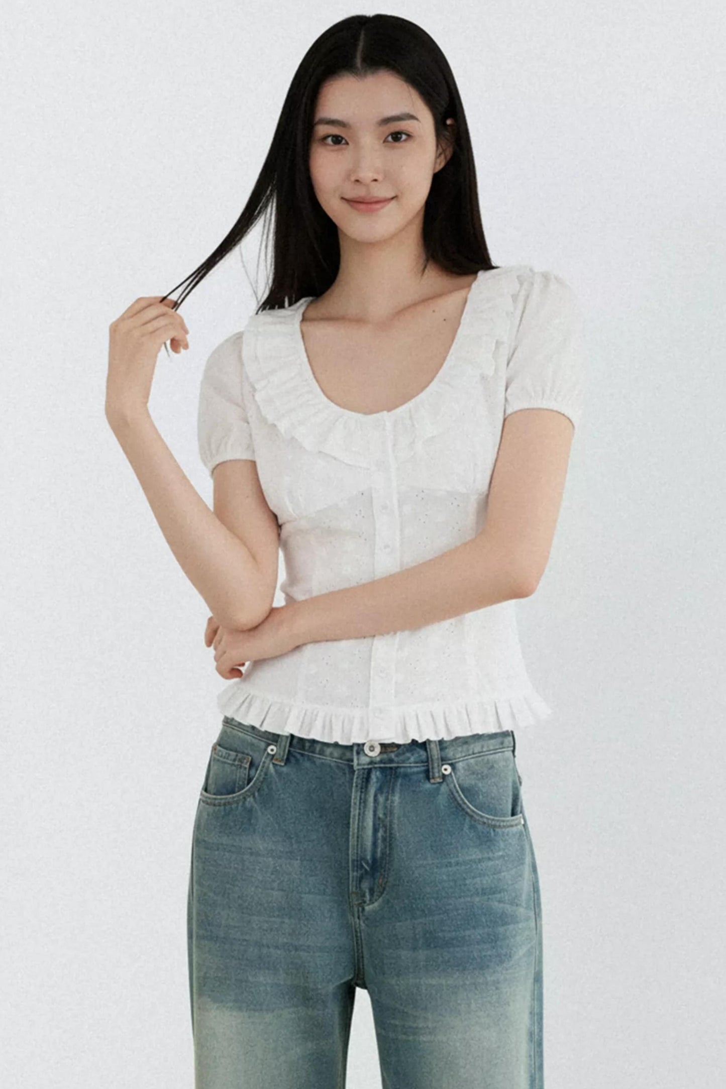 Camicia Bianca Pura con Volant