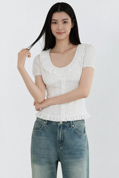 Camicia Bianca Pura con Volant