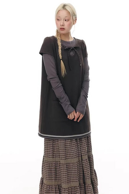 Embroidered Tie Neck Dress