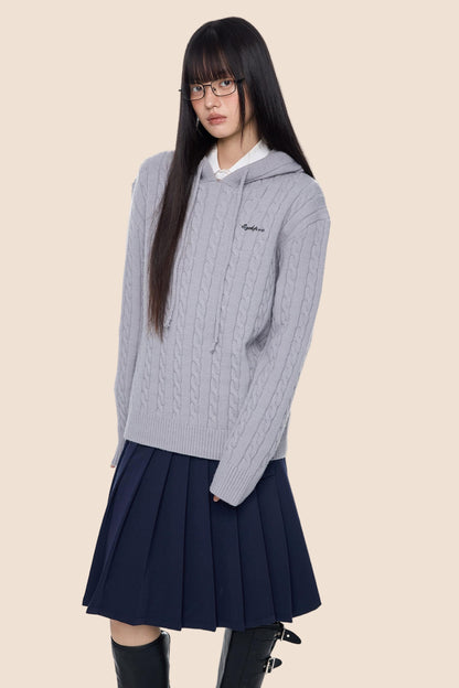 Twisted Embroidery Hooded Sweater