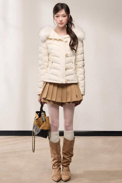 Fur Collar Hooded Slim Fit Jacket