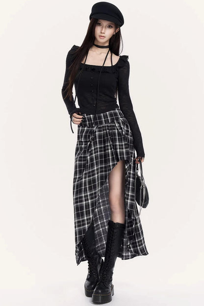 Irregular Plaid Long Skirt
