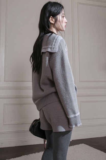 Cloud Gray Collar Knitwear Set