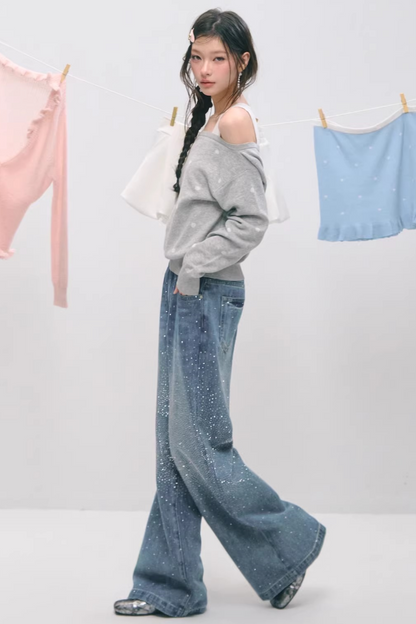 Somesowe 레트로 스트레이트핏 스파클링 청바지
