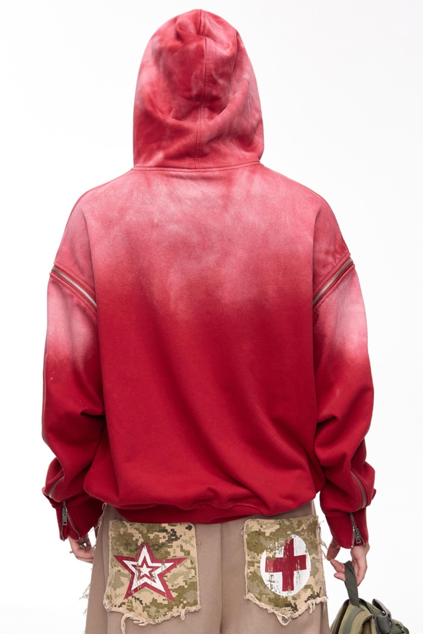 Distressed Red Hooded Sweatshirt