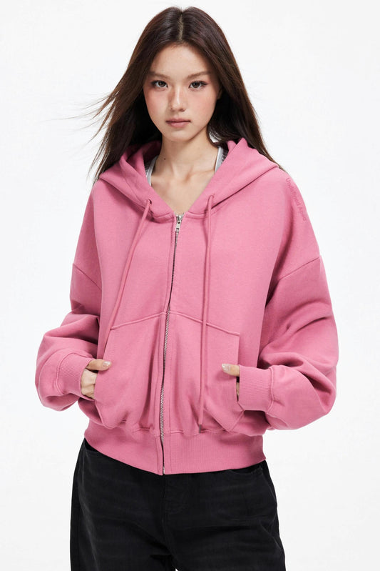 Cropped Hooded Cardigan Zip Jacket