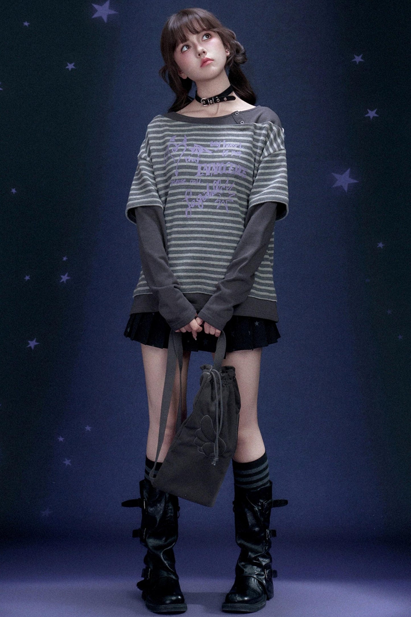 Striped Graffiti Print Top