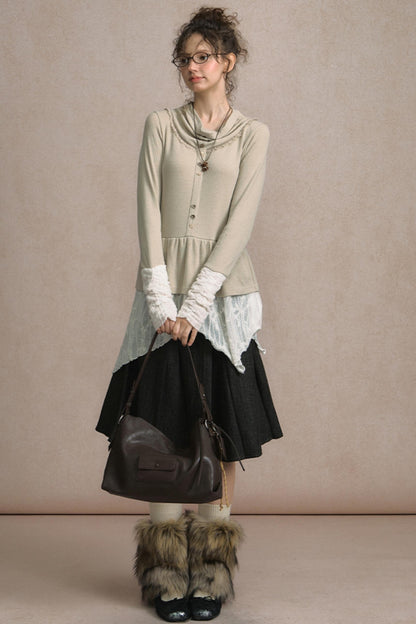 Fake Two Piece Wind Lace Knitted Top