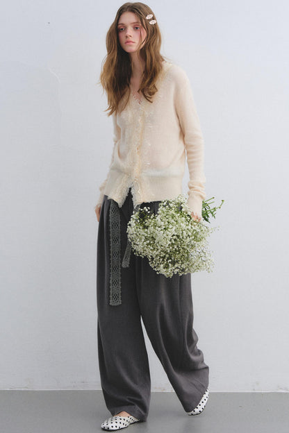 Wool Lace V-Neck Knit Top