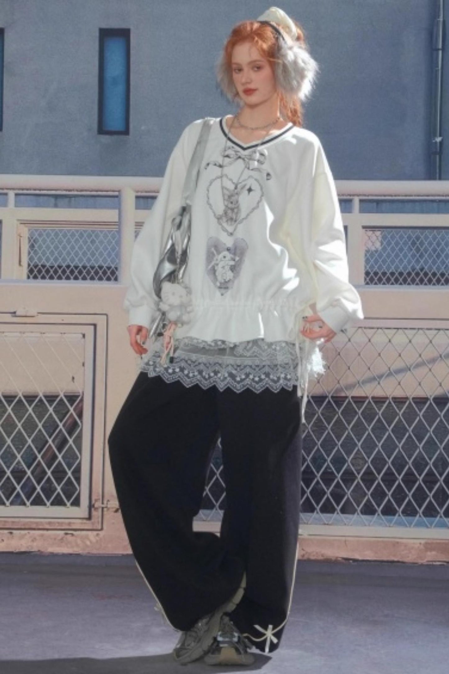 Retro Rabbit V-Neck Sweatshirt