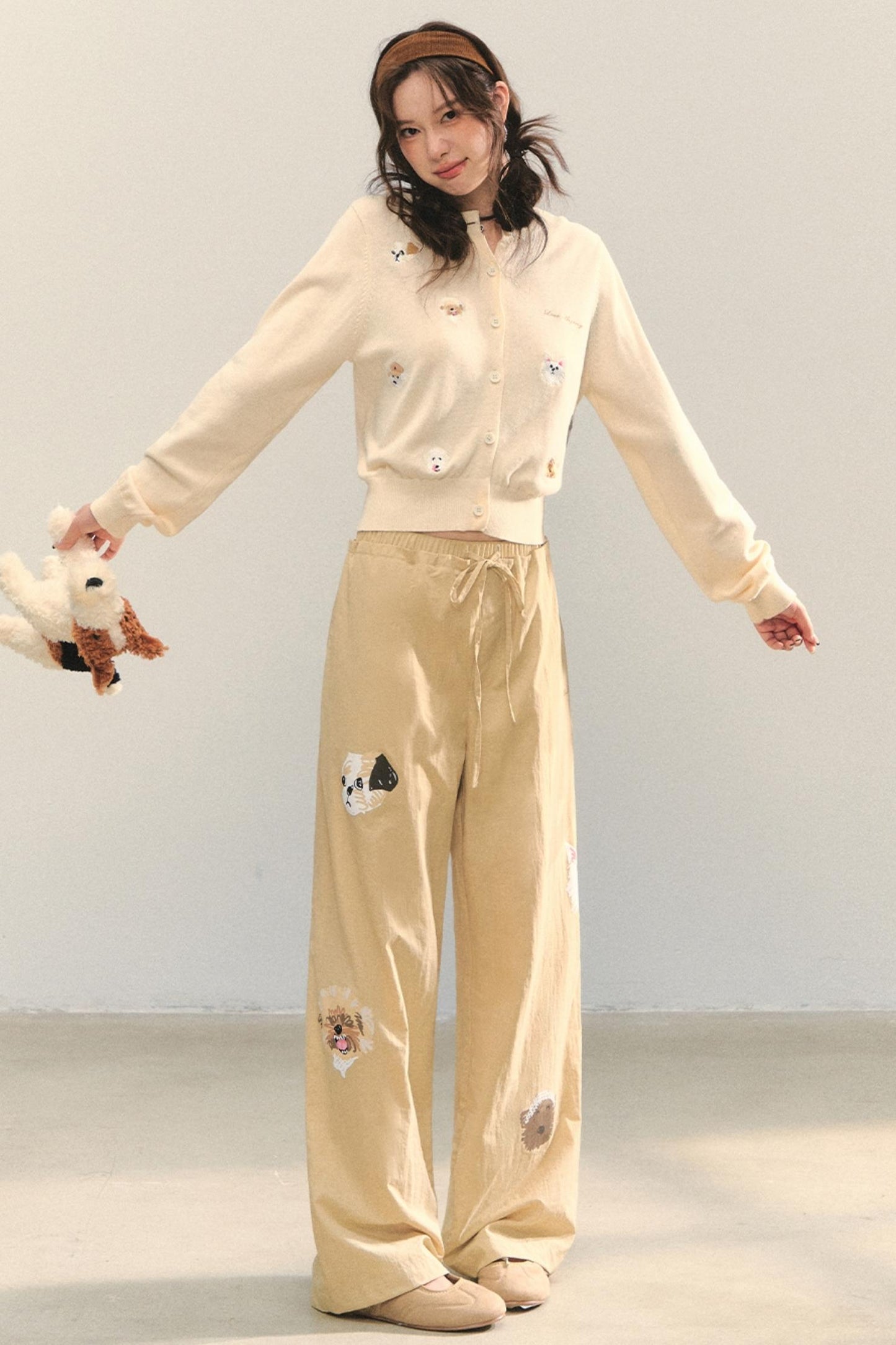Vintage Wide-leg Khaki Trousers