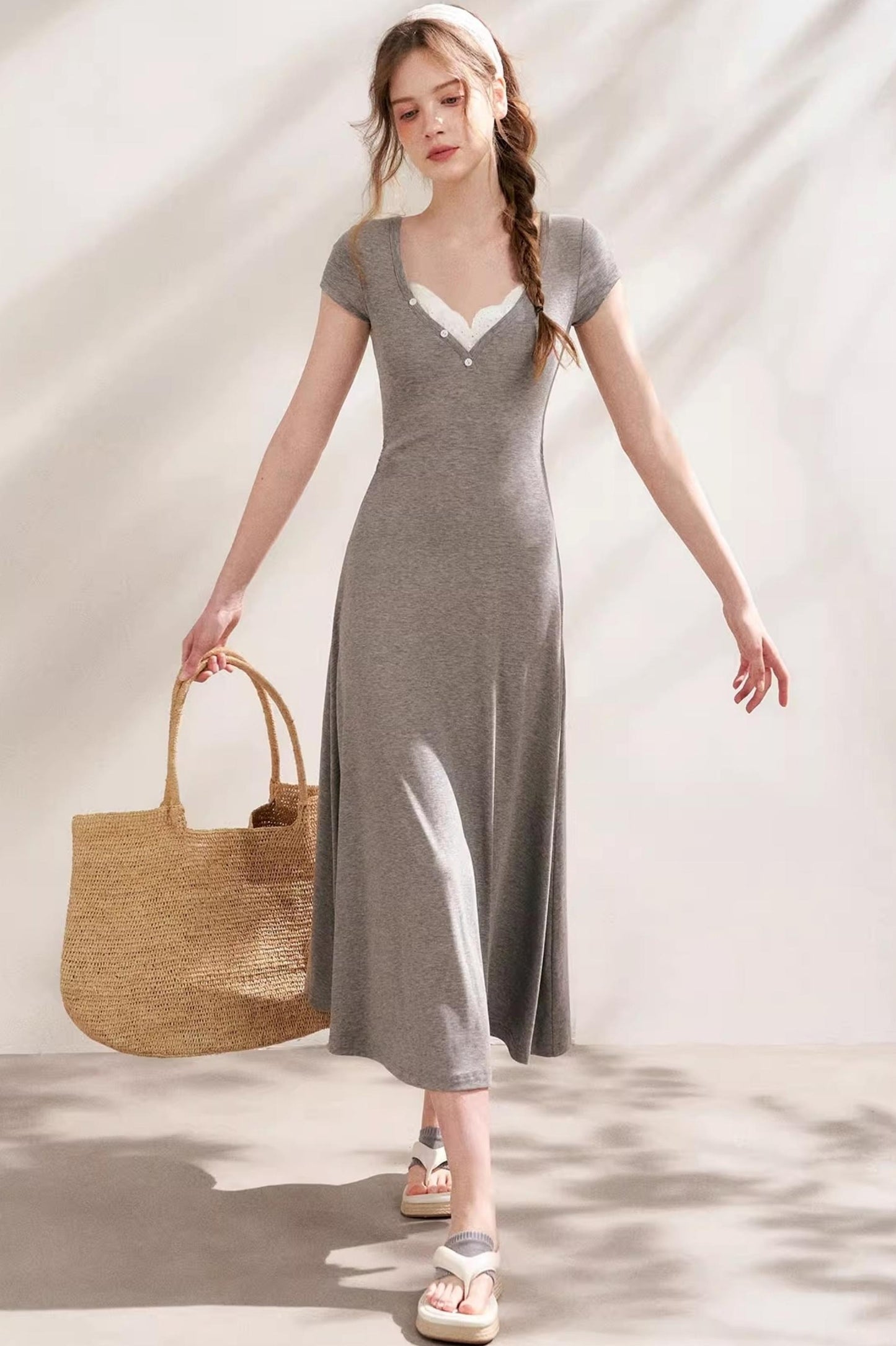 Slim Lace V-Neck A-Line Dress