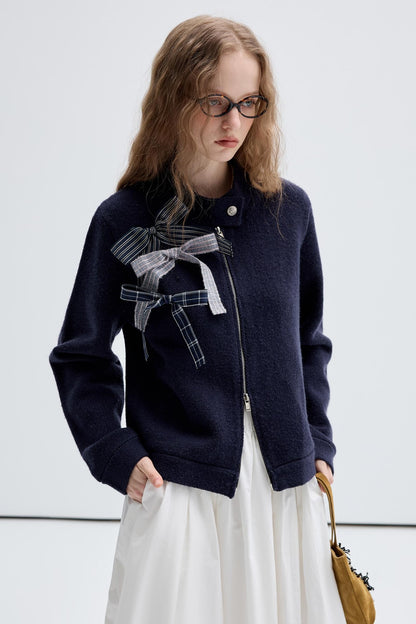 VEGA CHANG Strickwaren Damen Pre-Fall 2024 Neues Nischendesign Sense Miu Bow Cardigan Top