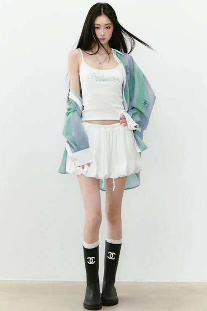 White Acetate Satin A-Line Skirt