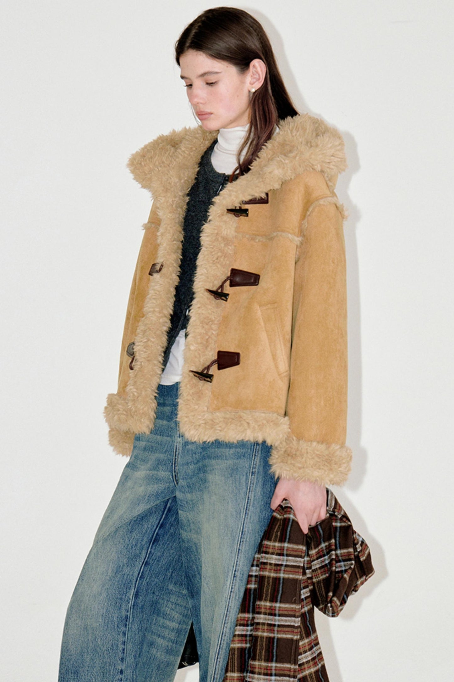 Horn Button Faux Fur Coat