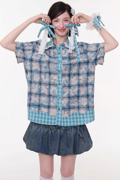 Braided Lace Plaid Blouse