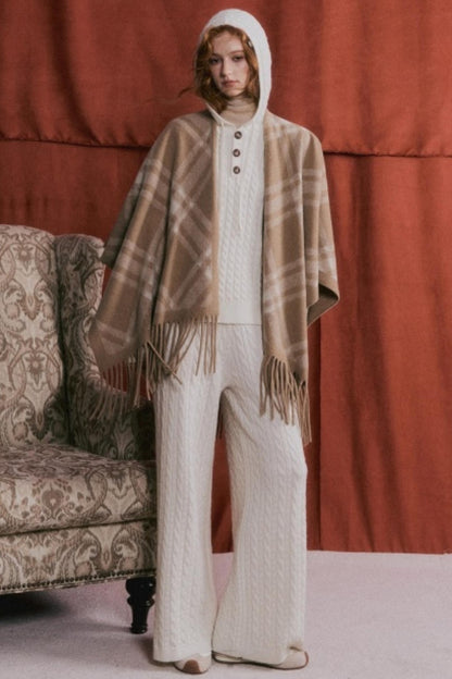 Retro Plaid Tassel Cape Shawl