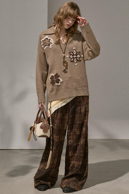 Volumetric Snowflake V-Neck Casual Top