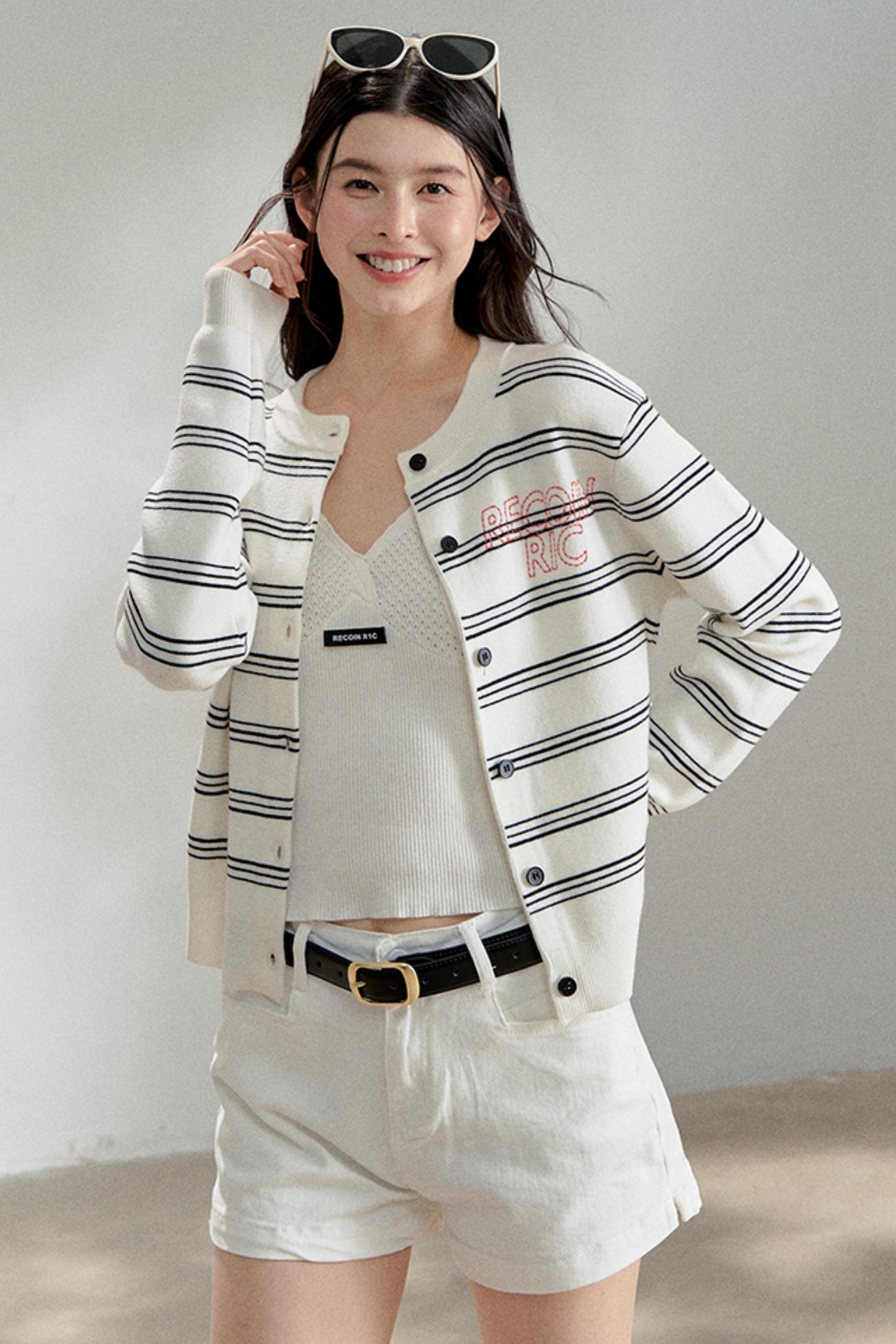 Stripe Knit Embroidery Cardigan