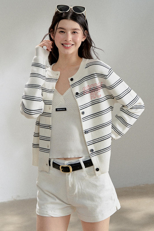 Stripe Knit Embroidery Cardigan