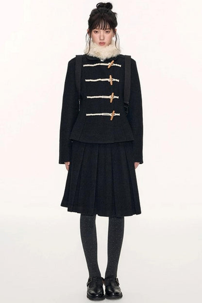 Slim Waist Woolen Coat Set-Up