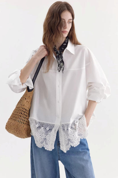 Hollow Lace Drop Shoulder Shirt