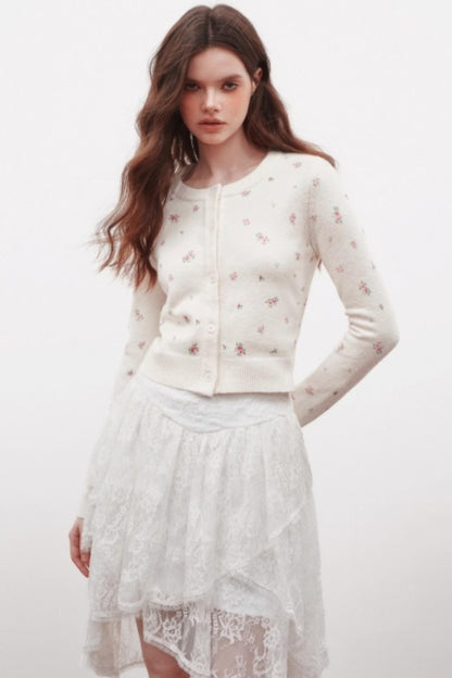 Floral Design Knitted Cardigan