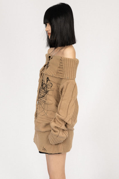 Vintage Bow Print Off-the-Shoulder Top