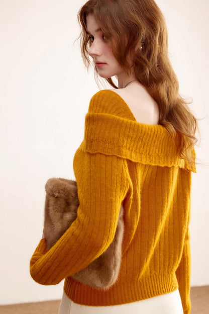 One-Shoulder Wool Knit Sweater