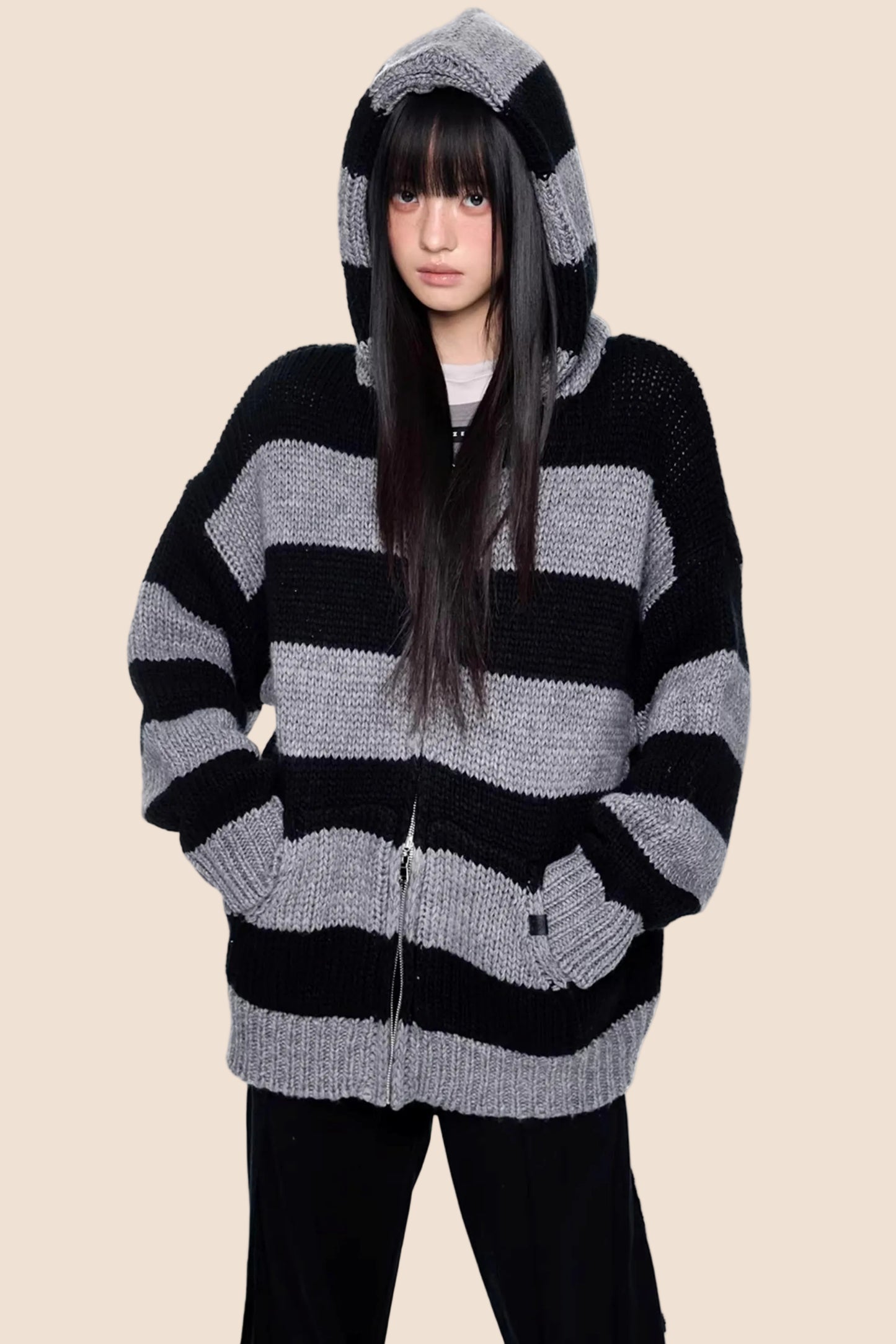 Striped Hooded Knit Jacket