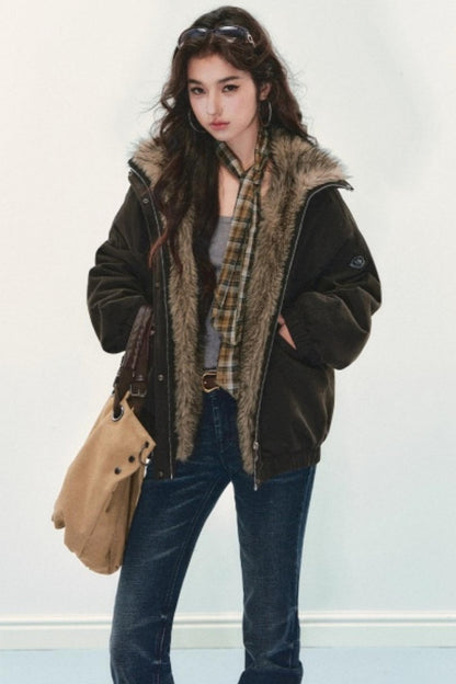 Retro Fur Collar Winter Coat