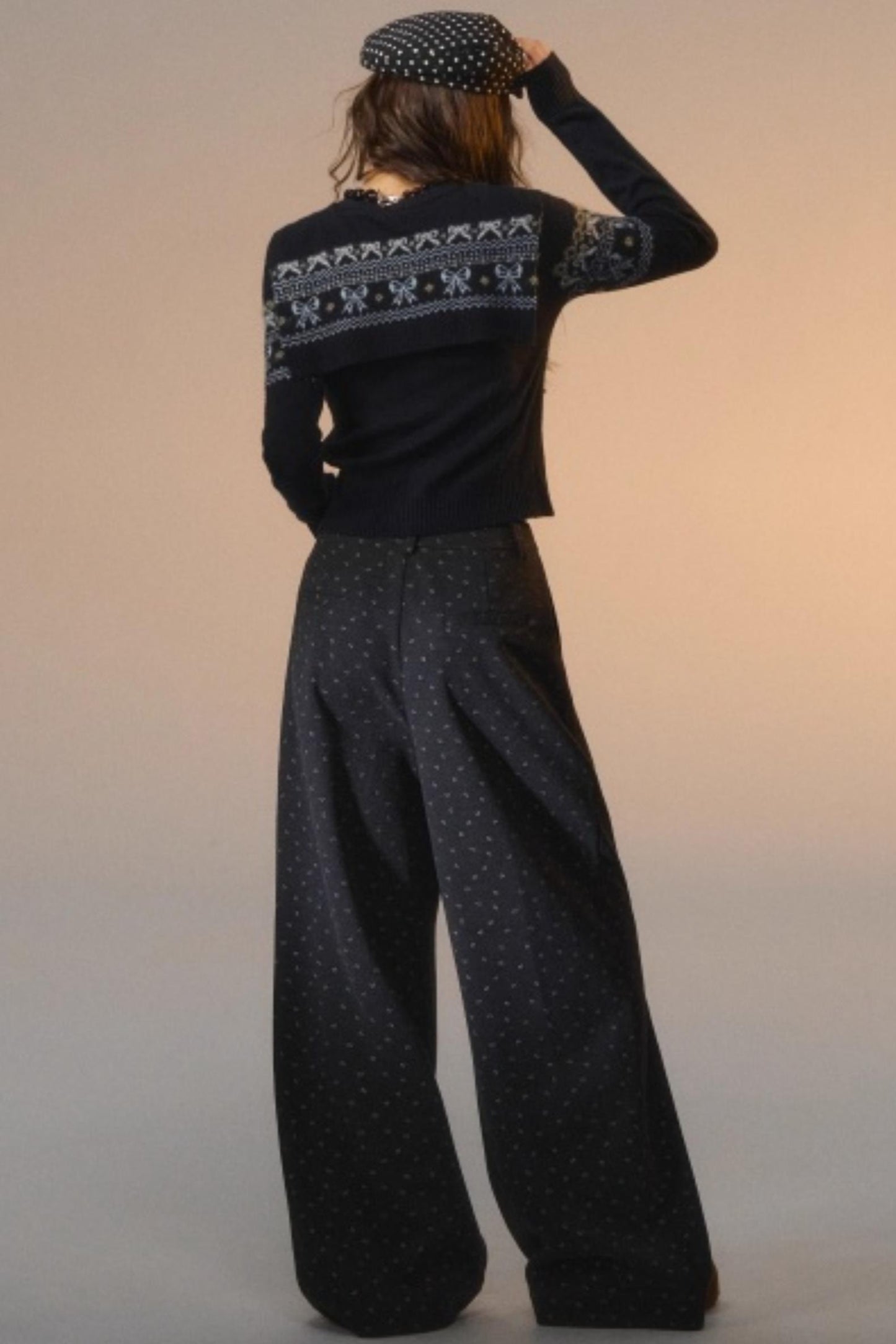 Printed Bow Woolen Trousers