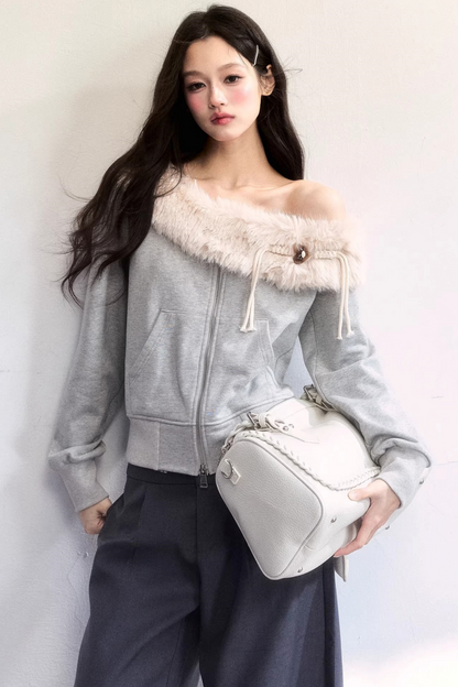 Mist Gray Off-Shoulder Jacket