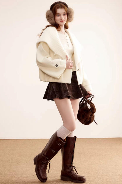 Woolen Short Shawl Collar Coat