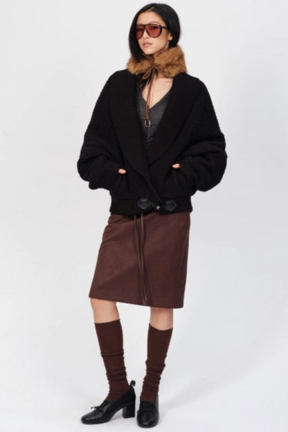 Winter Retro Suede Midi Skirt