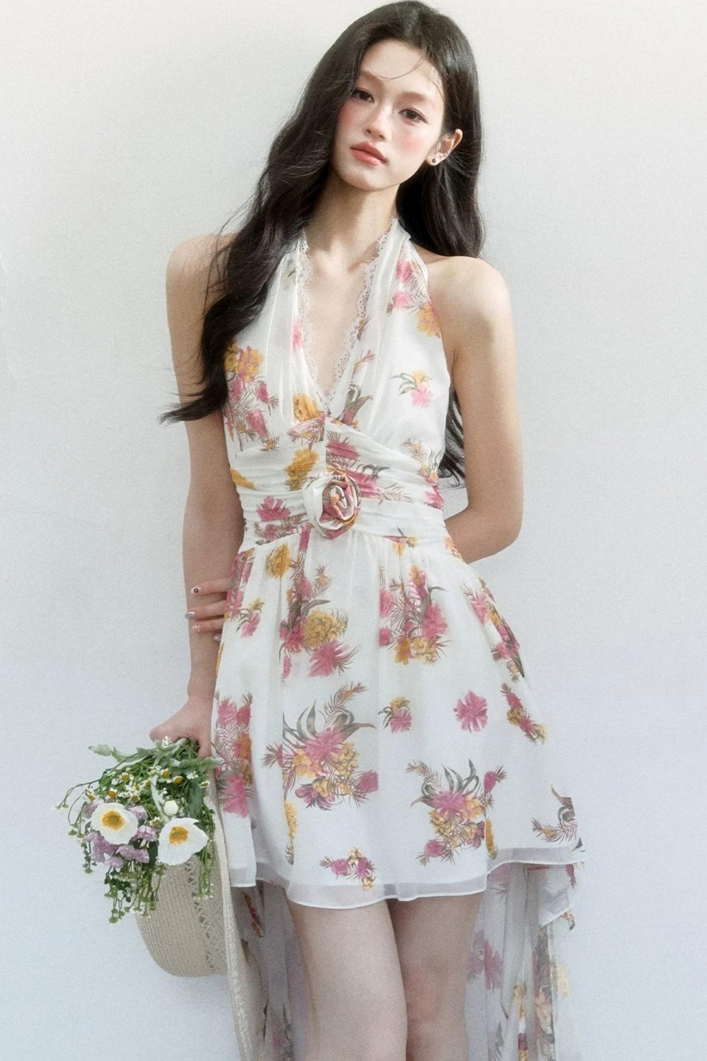 Chiffon Floral V-Neck Dress